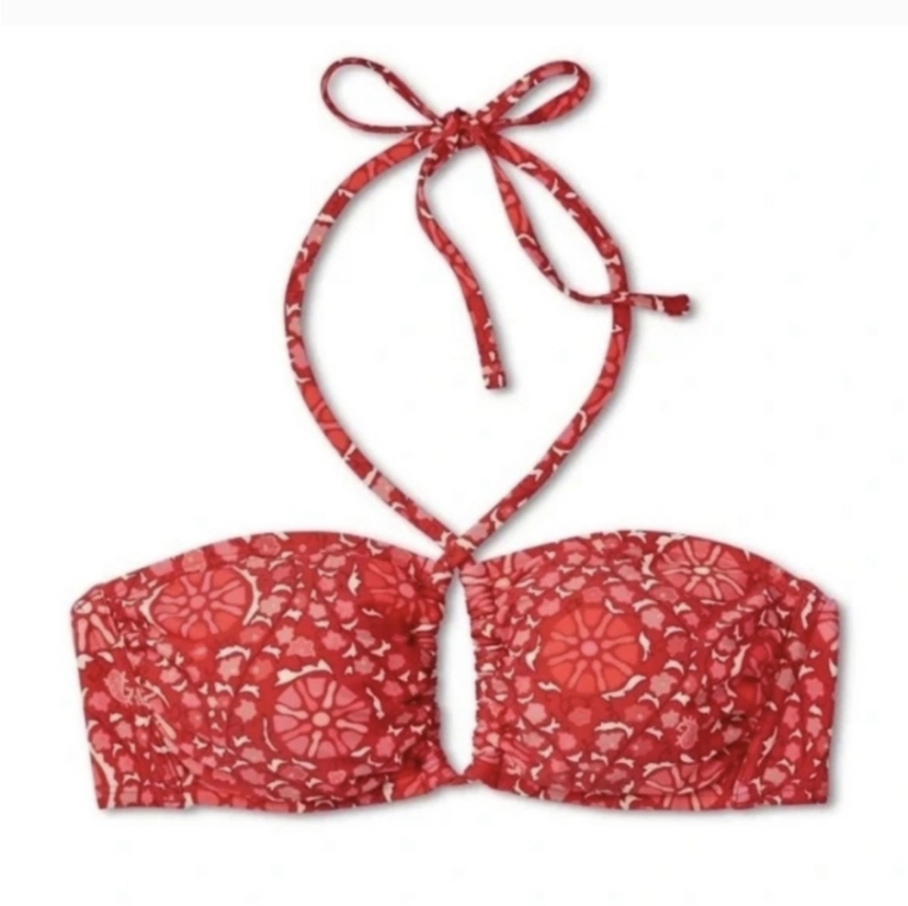 Red Zina Grapefruit Bikini Swim Top Rhode MEDIUM
